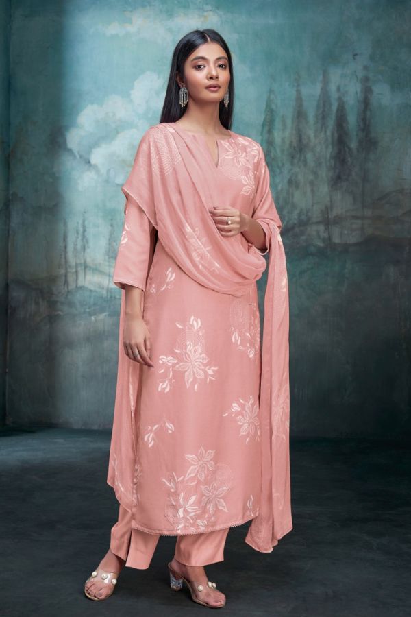 Ganga Kiah 2710D - Premium Linen Jacquard With Handwork And Cotton Lace Suit