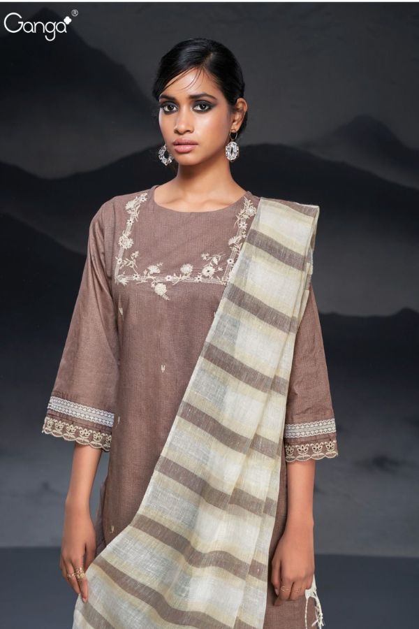 Ganga Londyn 2558B - Premium Cotton Printed With Embroidery Suit