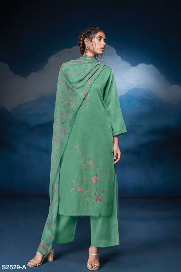 Ganga Navy 2529D - Premium Cotton Silk Solid With Embroidery Suit