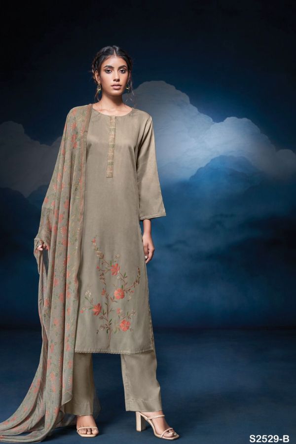 Ganga Navy 2529D - Premium Cotton Silk Solid With Embroidery Suit