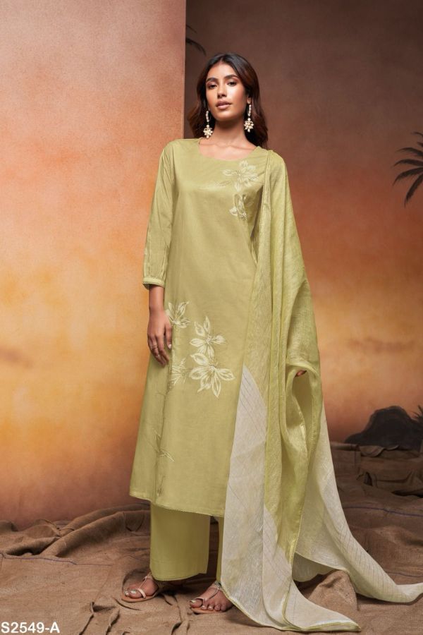 Ganga Oakleigh 2549C - Premium Cotton Printed With Hand Work And Lace Suit
