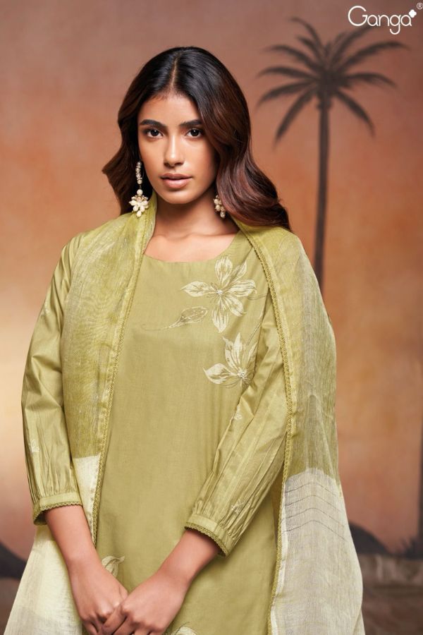 Ganga Oakleigh 2549C - Premium Cotton Printed With Hand Work And Lace Suit