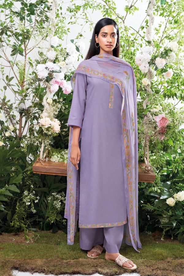 Ganga Pavika 2570D - Premium Cotton Silk Solid Printed Neck And Daman Border Suit