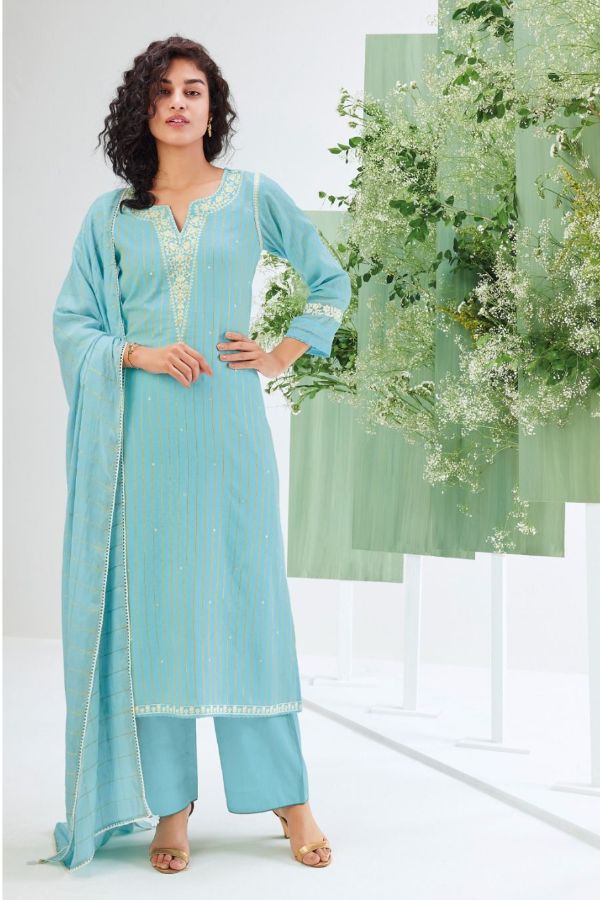 Ganga Nargis 1609F - Premium Cotton Jacquard Solid With Embroidery And Handwork Suit