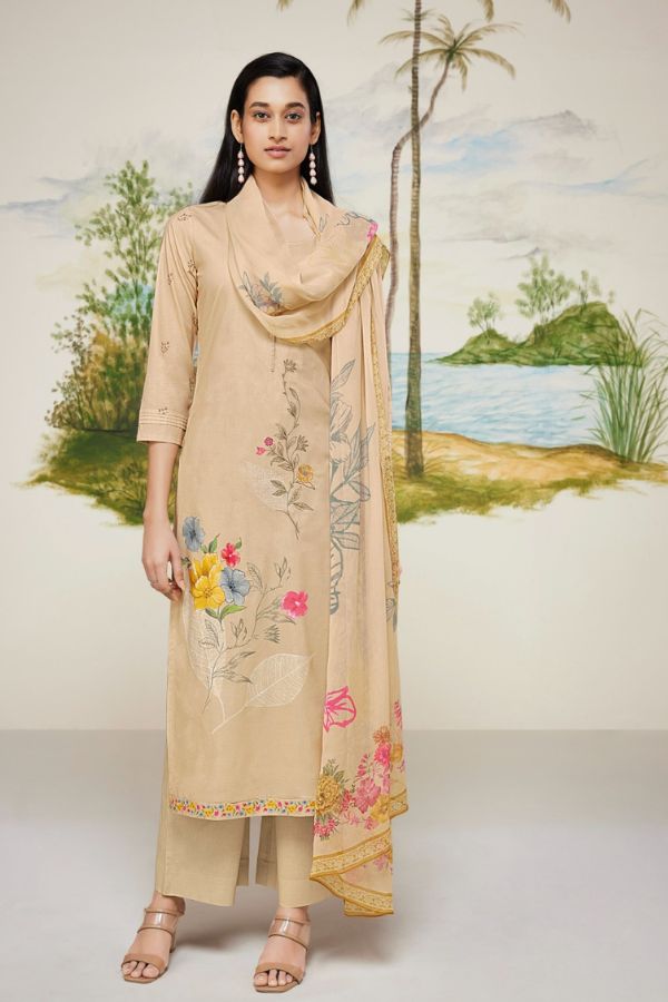 Ganga Rekha 1639D - Premium Cotton Printed With Embroidery And Handwork Suit