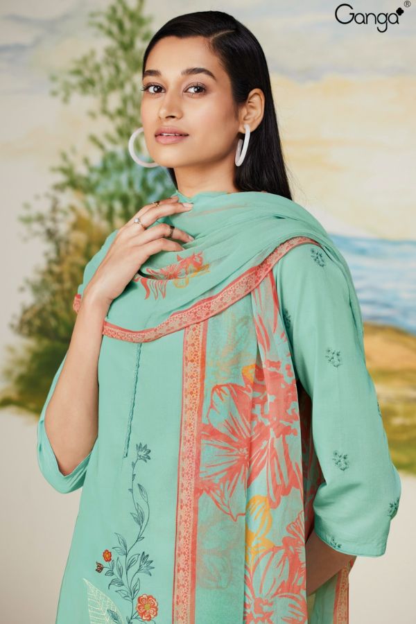 Ganga Rekha 1639D - Premium Cotton Printed With Embroidery And Handwork Suit