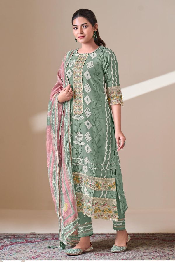 Jay Vijay New & Now 9068 - Pure Moga Silk With Embroidery And Batik Print With Handwork Suit