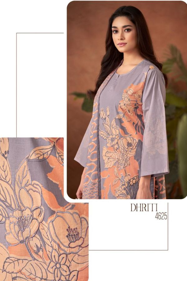 Sahiba Dhriti 4625 - Pure Cotton Lawn Digital Print With Thread And Organza Silk Embroidery Suit