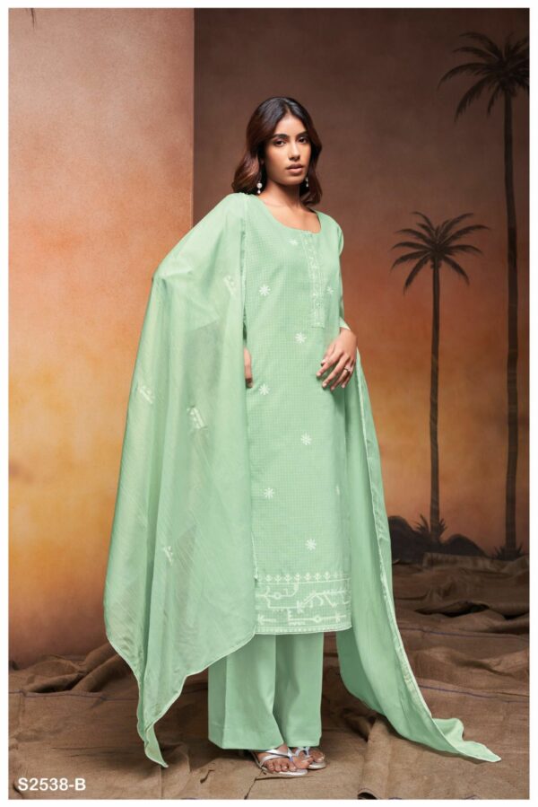 Ganga Freyja C - Premium Cotton Linen Printed With Embroidery Lace Suit