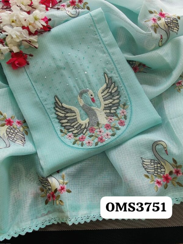 Beautiful Pure Kota Silk Hand Pearl Embroidery Suit