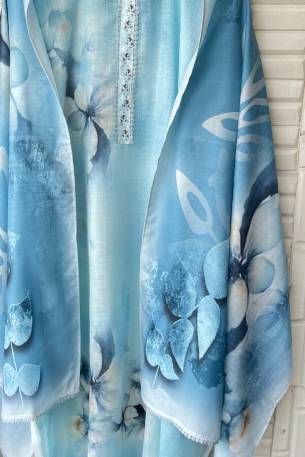 Linen Cotton Printed With Crochet Lace Suit