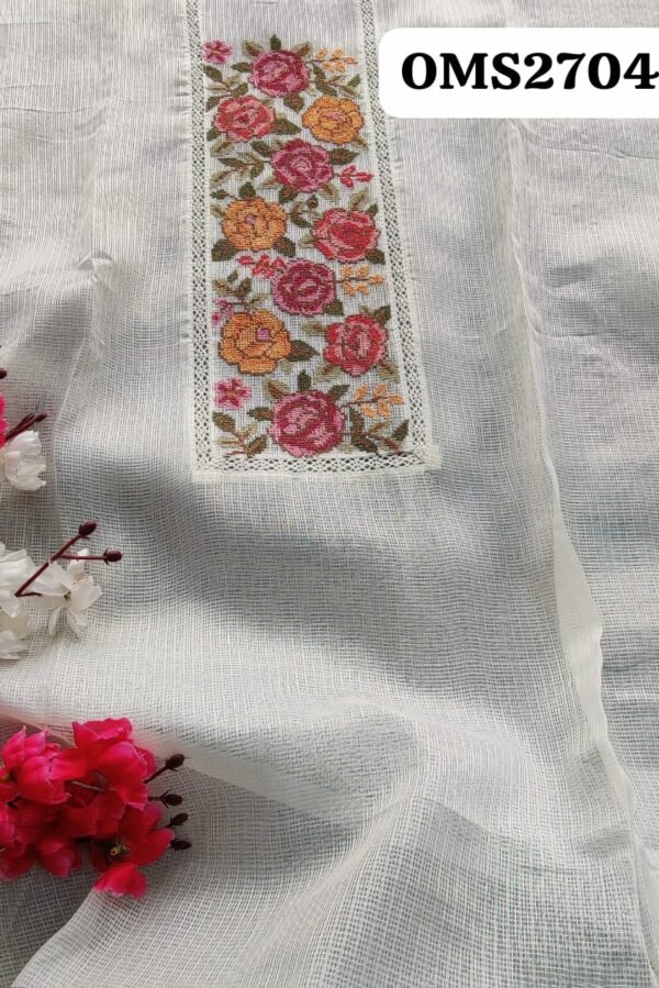 Beautiful Soft Kota Silk Cross Stitch Bird Embroidery Suit