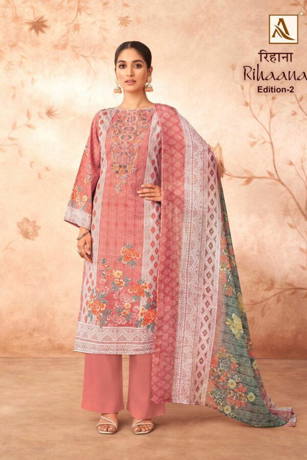 Alok Rihaana 008 - Pure Cambric Cotton Pakistani Print With Fancy Embroidery Suit