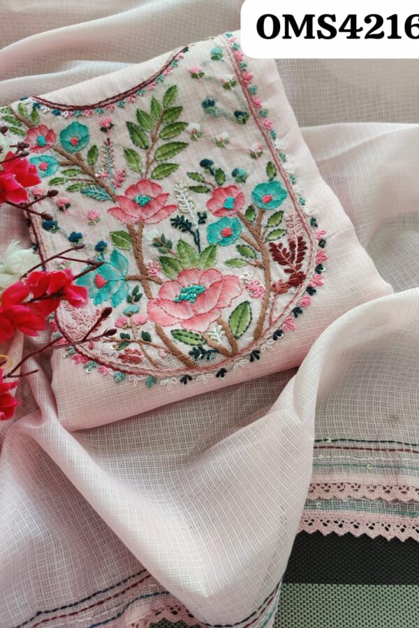 Beautiful kota Silk Hand Paint Knot Embroidery Suit