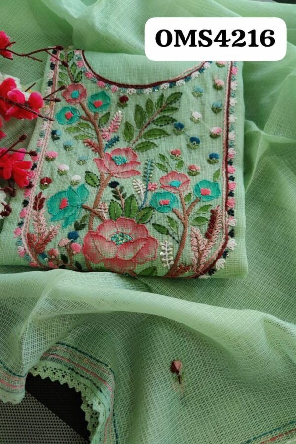 Beautiful kota Silk Hand Paint Knot Embroidery Suit