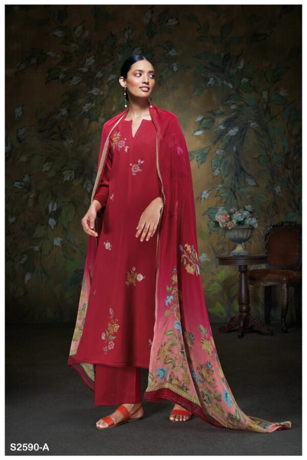 Ganga Hiya 2590D - Premium Cotton Silk Satin With Embroidery Suit