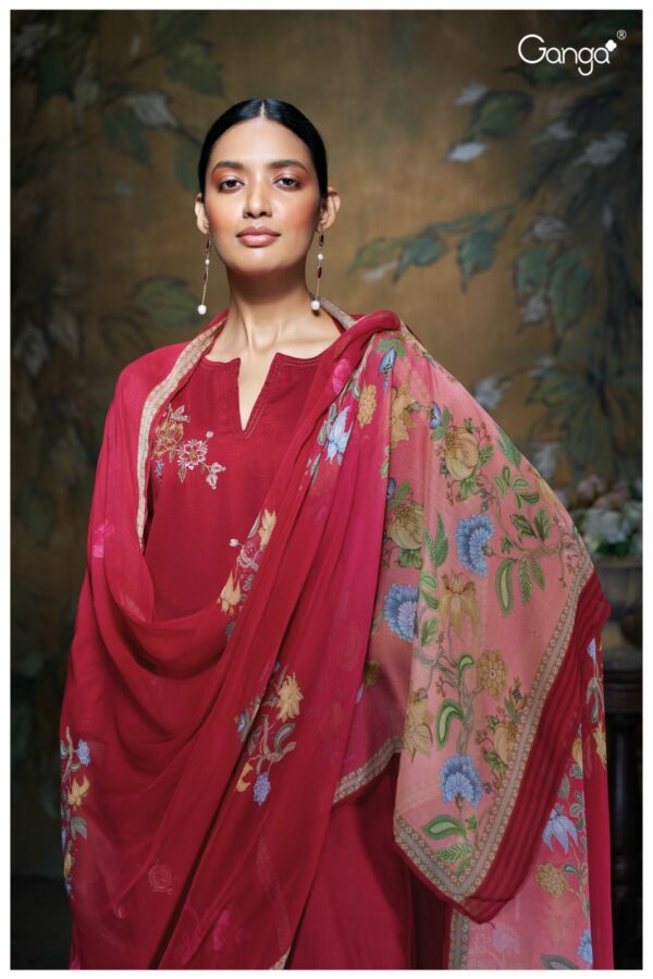 Ganga Hiya 2590A - Premium Cotton Silk Satin With Embroidery Suit