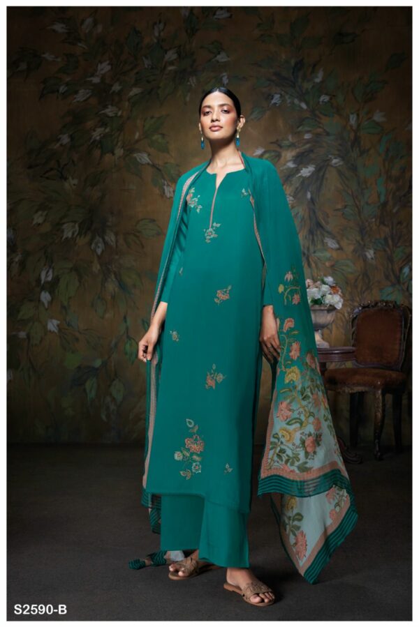 Ganga Hiya 2590D - Premium Cotton Silk Satin With Embroidery Suit