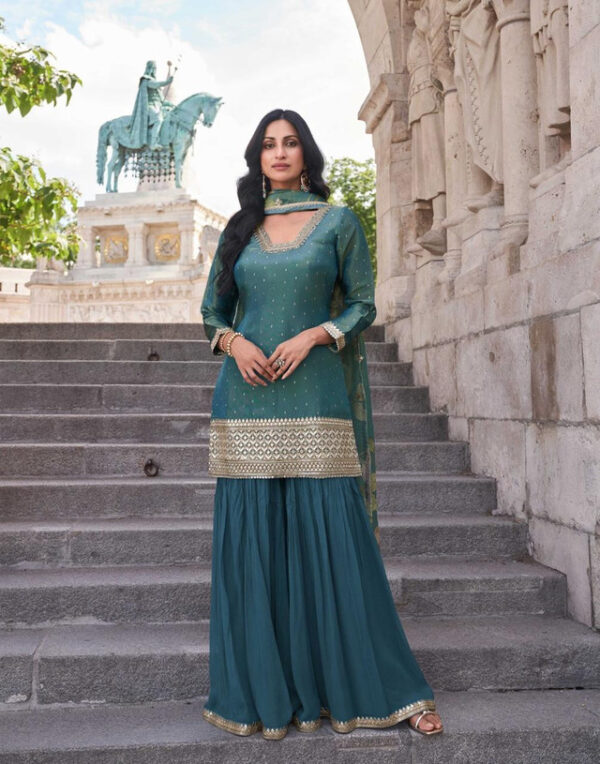 Sayuri Sakhi 5648 - Embroidered Premium Simar Chinon Silk Stitched Suit