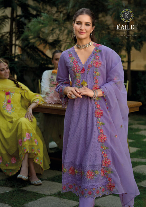 Kailee Nazm 43704 - Pure Cotton Schiffli With Thread Handwork Stitched Suit