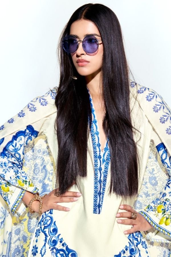 Kimora Sohni 191 - Pure Linen With Digital Print Scalloped Embroidery and Crochet Lace Work Suit