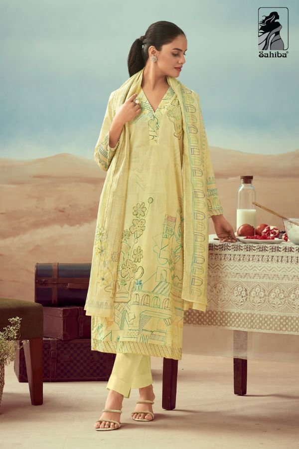 Sahiba Rashi 1575 - Pure Heavy Cotton Lawn Digital Print With Handwork Embroidery Suit