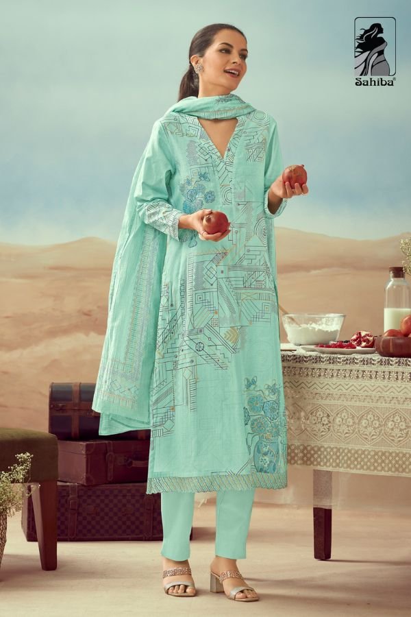Sahiba Rashi 1585 - Pure Heavy Cotton Lawn Digital Print With Handwork Embroidery Suit