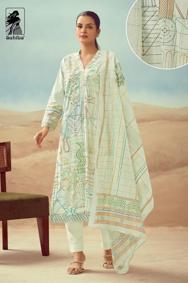 Sahiba Rashi 1595 - Pure Heavy Cotton Lawn Digital Print With Handwork Embroidery Suit