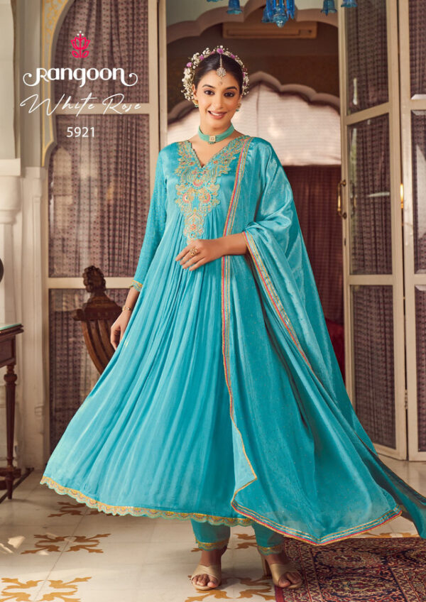 Rangoon White Rose 5921 - Chinon With Khatli Handwork Stitched Suit