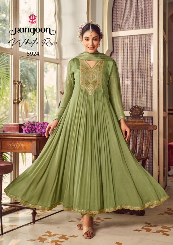 Rangoon White Rose 5924 - Chinon With Khatli Handwork Stitched Suit