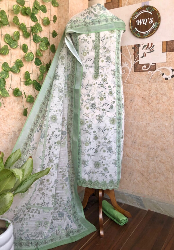 Linen Printed and Embroidered Suit